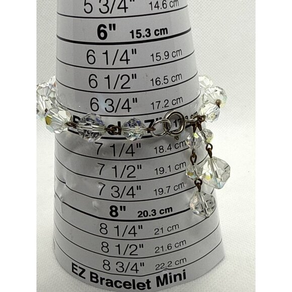 Vintage Aurora Borealis Crystal Beaded Bracelet With Dangling Charms & Spring Ri - Picture 2 of 3